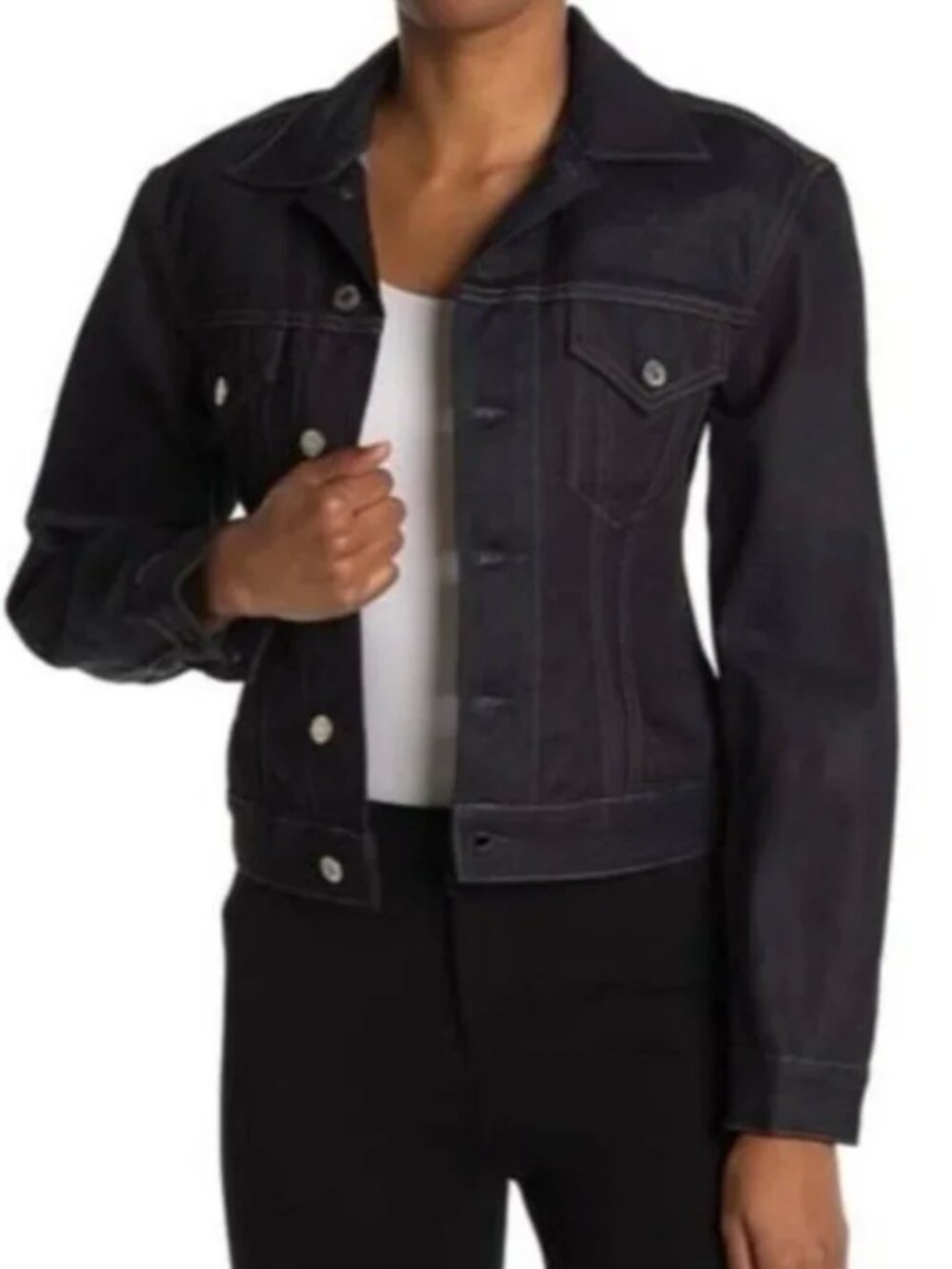 Helmut Lang Femme Trucker Denim Jacket - Dark Indigo / Contrast Stitch (Size XS)